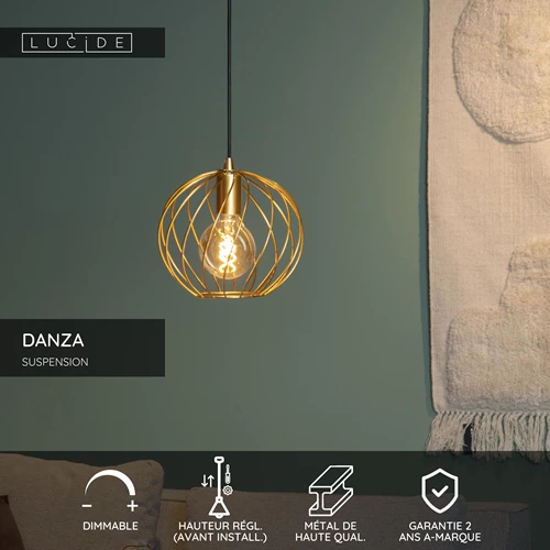 Lucide DANZA - Suspension - Ø 25 cm - 1xE27 - Or Mat / Laiton - USP